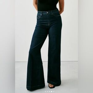 SPANX Dark Indigo High-Rise Wide Leg Jeans